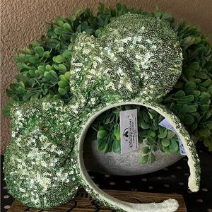 Disney Shanghai Parks Ears Headband Mint Green Sequins New